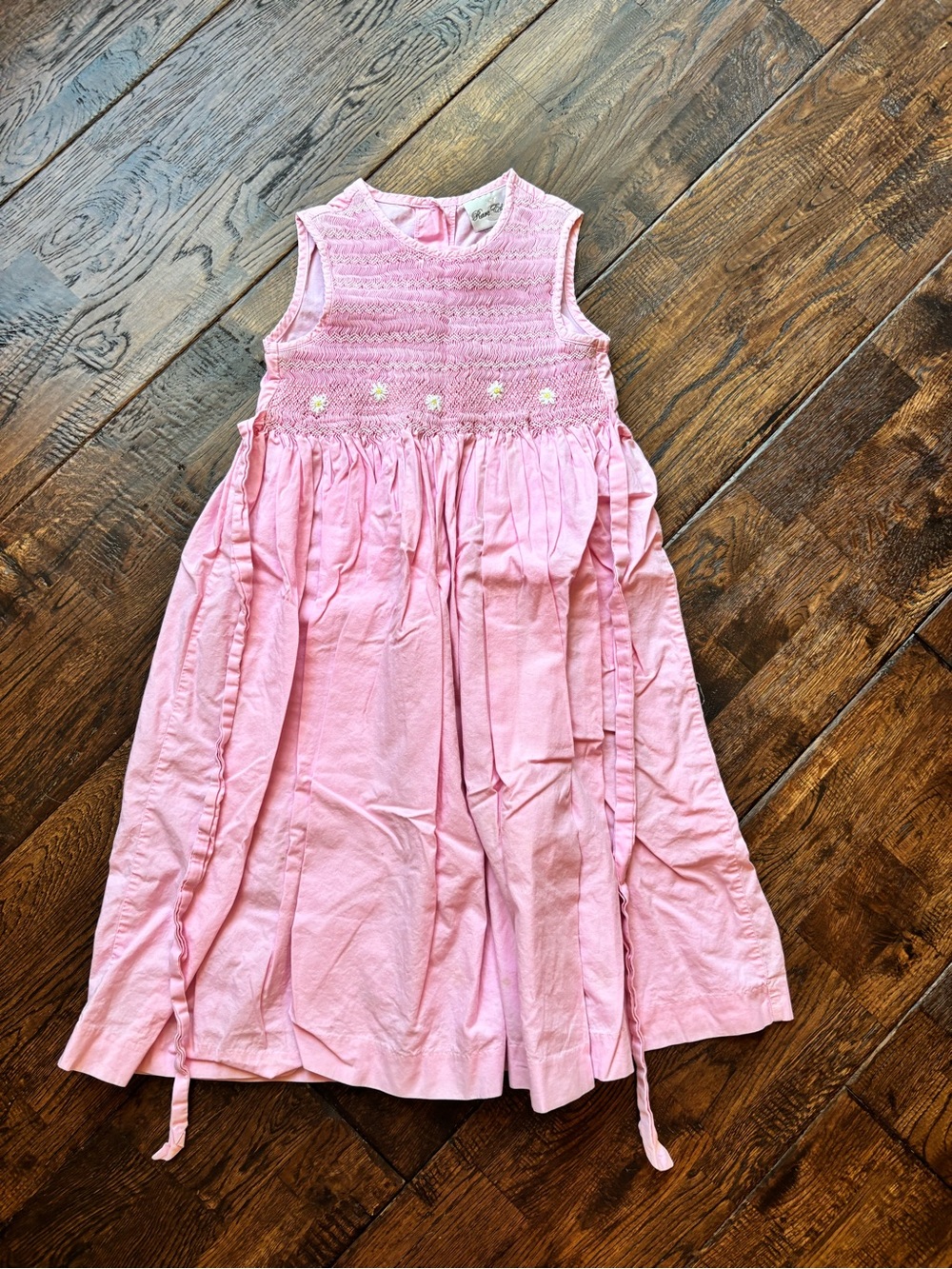 Girls rare editions Pink Smocked Dress with White Flower size large